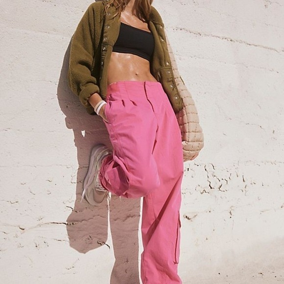 Free People FP Movement Cargo Pants Mesmerize Me High-Rise Hot Pink Size Medium - Picture 2 of 12